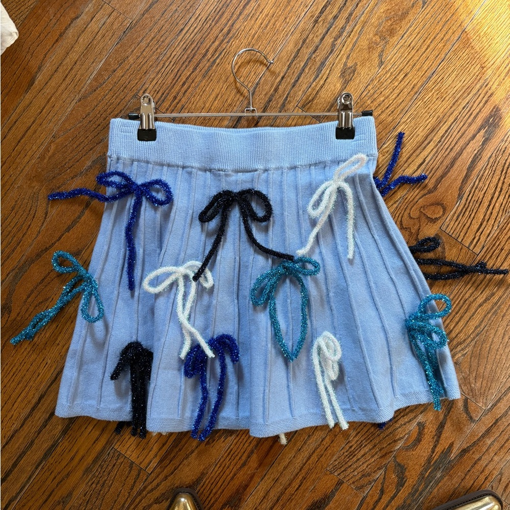 QUEEN OF SPARKLES Light Blue Skirt with Bow Details, NWT, XS